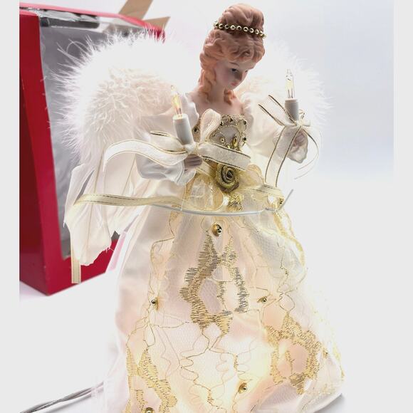 Kurt S. Adler 12" 10-Light Ivory & Gold Angel Christmas Treetop with Box Works - Picture 4 of 16